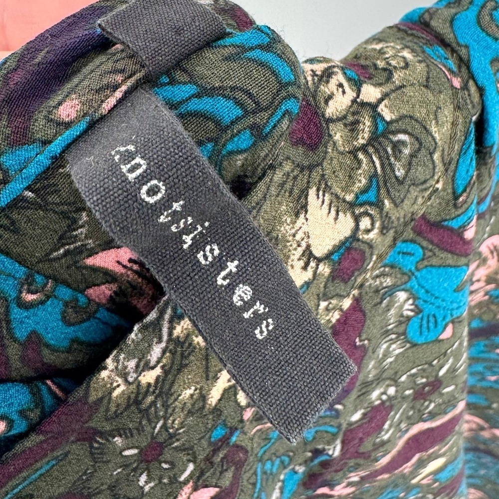 Knot Sisters JoJo Drop Waist Mini Dress Dark Floral Mock Neck Long Sleeve Size L - Picture 13 of 16